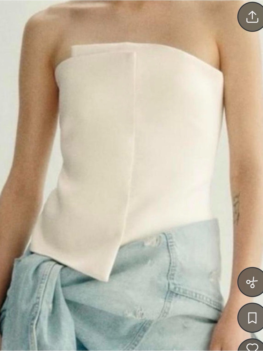 Asymmetrical Strapless Cream Bustier Camisole